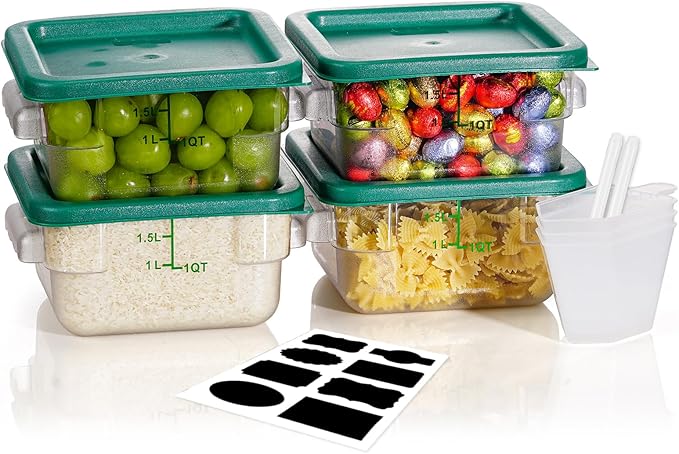 2QT NSF Food Storage Containers: 8 PCS [Food Grade][Hot&Cold Resistant] Commercial Clear Square Food Storage Containers with Scales Handles for Home Restaurant Kitchen Proof Dough(Green)