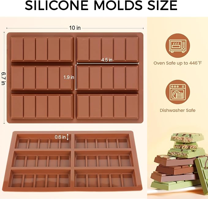 Chocolate Molds - Non-Stick Chocolate Bar Mold, Food Grade Silicone Deep Chocolate Bar Mold for Dubai Chocolate Bar Pistachio, Chocolate Snacks - Set of 2