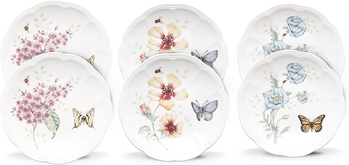 Lenox 817046 Butterfly Meadow 6-Piece Tidbit Plate Set, White, 3.05 LB