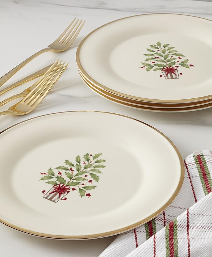 Lenox 897744 Holiday Tree Accent Plates, Service For 4, Christmas Dishes, Dinnerware Set,