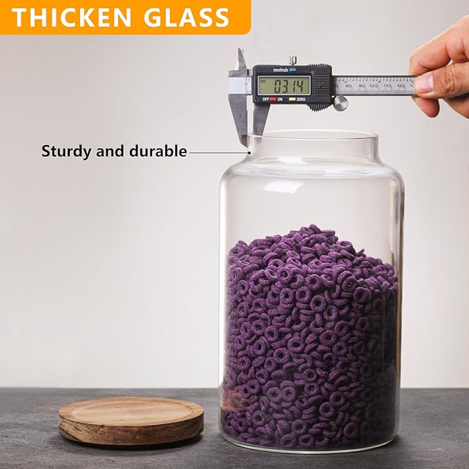Glass Storage Jar with Lids Thicken Glass Coffee Canister Borosilicate Glass Food Containers for Spice Ground Nut Pasta Sugar Candy Tea (2800ml/94oz-2 PACK(No spoon))