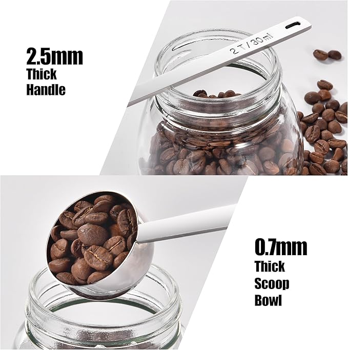 18/8 Stainless Steel Coffee Scoop, Doosu Food-Grade Metal Measuring Spoon with 4.3in Long Handle, Tablespoon Scooper for Coffee Beans, Ground Coffee, Espresso, Protein Powders, Tea, Sugar (2 Tbsp)