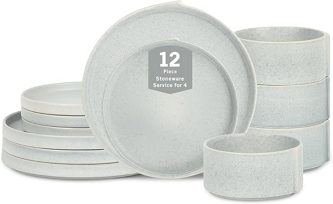 Stone Lain Bao 12-Piece Dinnerware Set Stoneware, Blue-Grey