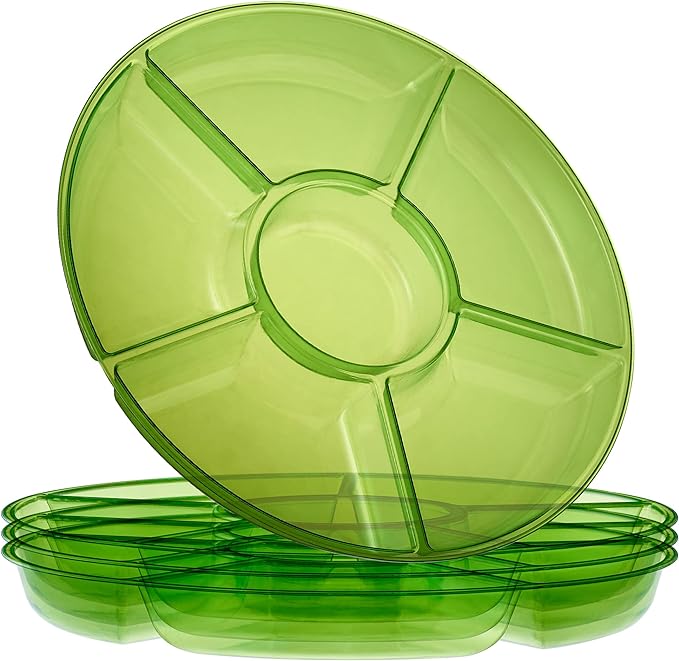 Plasticpro 6 Sectional Round Plastic Serving Tray/Platter (4, Green)