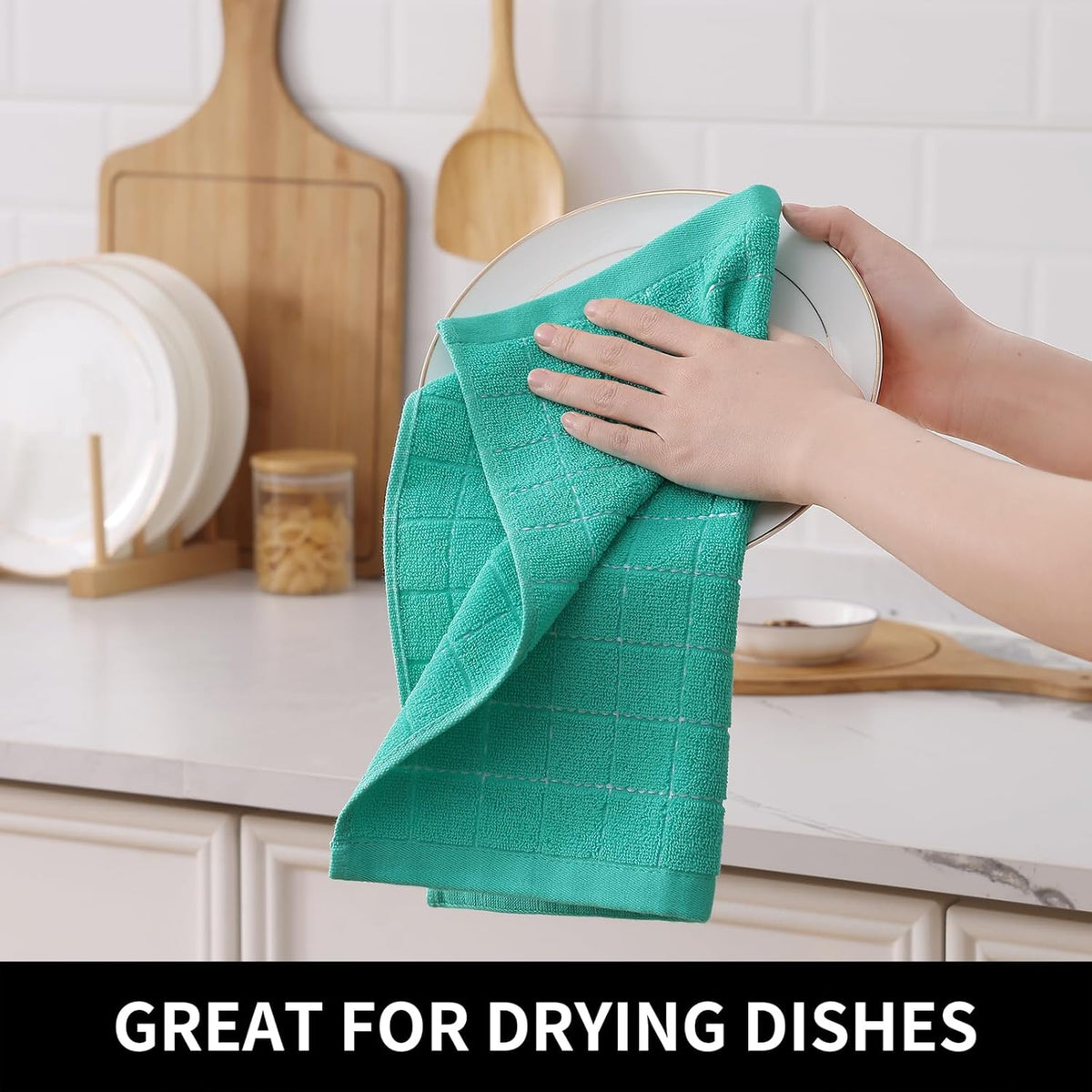 Homaxy 100% Cotton Terry Kitchen Dish Cloths, Ultra Soft and Absorbent Dish Towels for Kitchen, Suitable for Drying and Washing Dishes, 6 Pack, 12 x 12 Inches, Turquoise