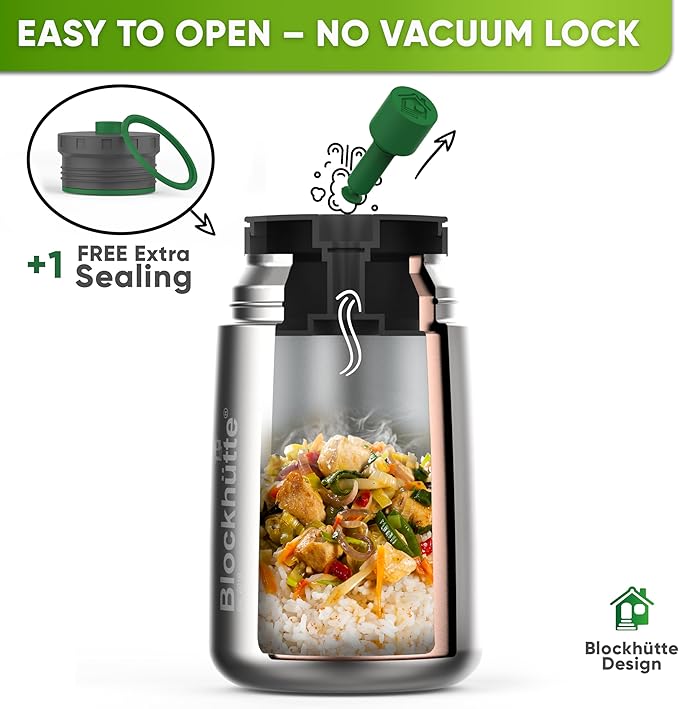 Blockhütte Small Thermos for hot Food Kids - 18 oz | Wide Mouth Food Flask with Spork & Brush | Stainless steel Soup Flask | Insulated Food Jar 14h Hot | Soup Thermos for Adults