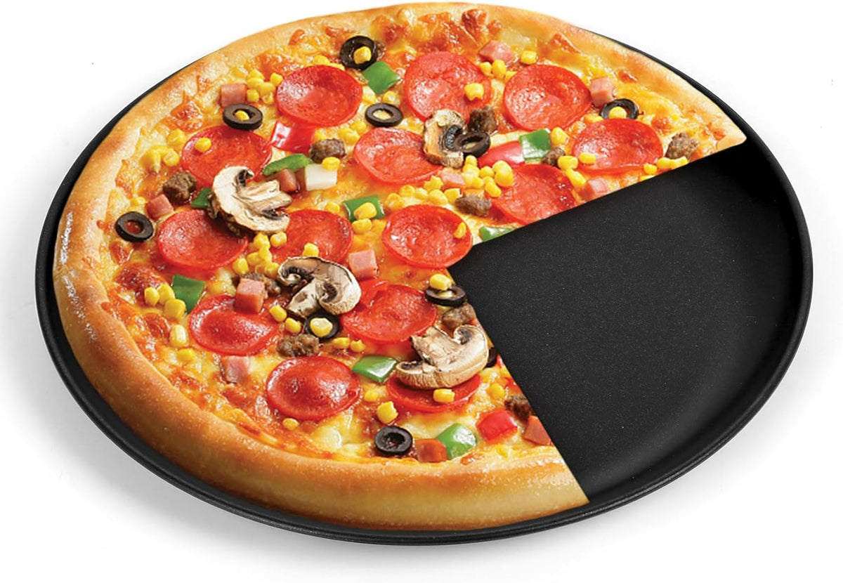 P&P CHEF Pizza Pan Bakeware for Home Kitchen, Stainless Steel Pizza Tray for Baking Pizza, Healthy & Reusable & Easy Clean, Oven & Freezer Safe, 12 Inch & Black