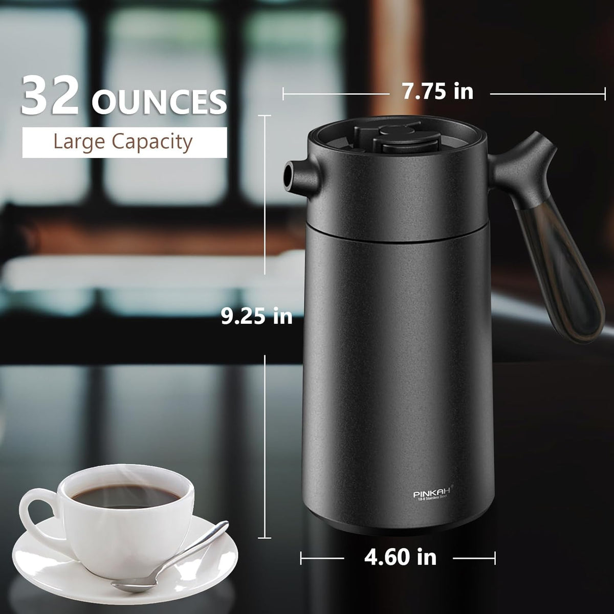 Stainless Steel French Press Coffee Maker, Double Walled Insulated Coffee & Tea Maker with Filter (Matte Black, 32 Ounce)