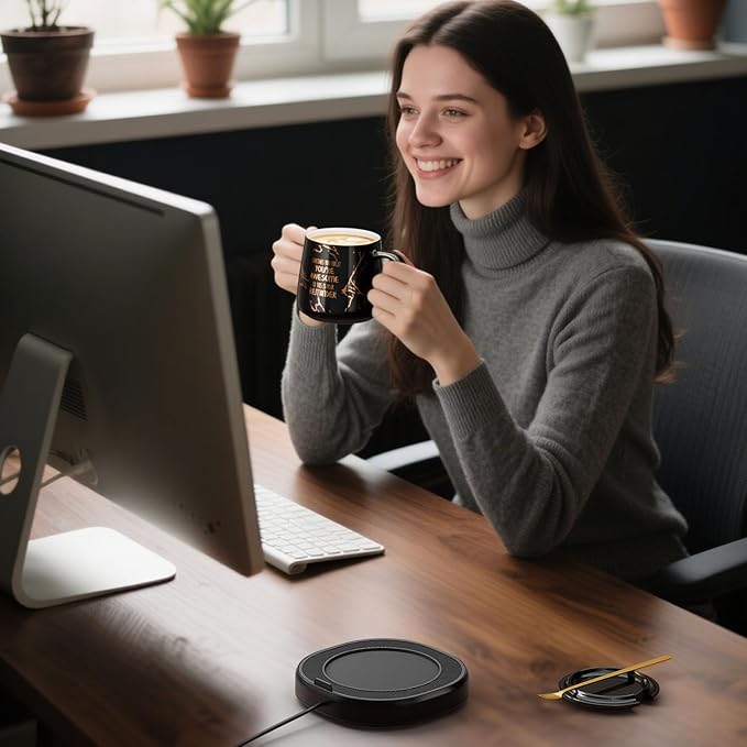 Coffee Mug Warmer, You are Awesome Mug with Coffee Warmer Set, Electric Coffee Cup Warmer for Desk 8 Hours Auto Shut Off, Tea Beverage Warmer with 4 Temperature Setting, Birthday Gifts for Women Man