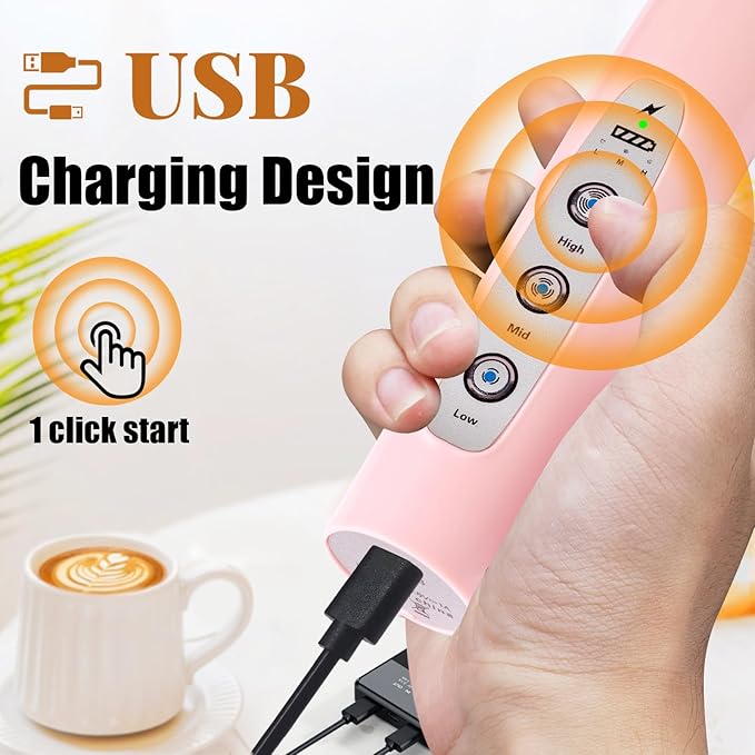 Nahida Rechargeable Milk Frother Wand for Coffee Include Stand - Pink