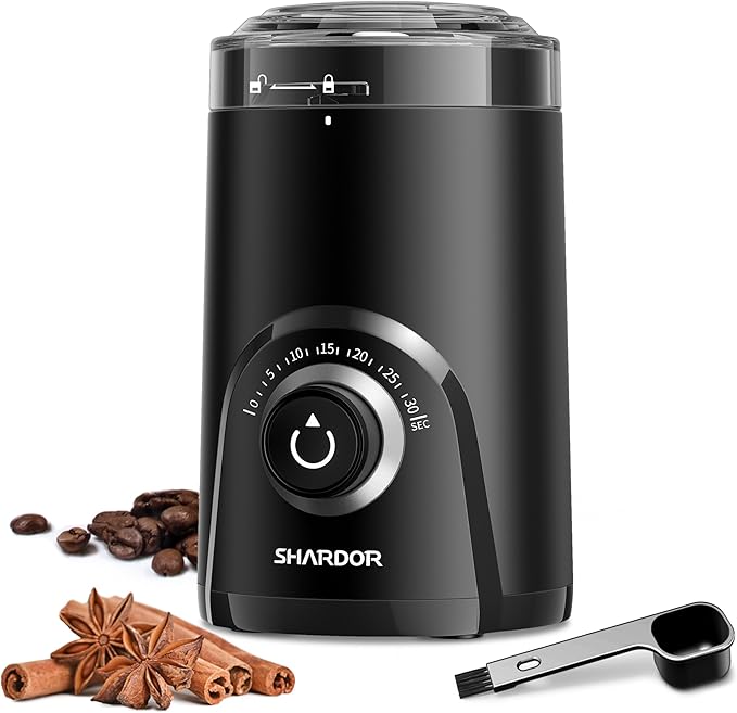 SHARDOR Electric Super Silent Blade Coffee Grinder, Timed Grind Control Rotary Knob, Adjustable Coarse to Fine for Coffee Beans, Spices & Herbs, Black
