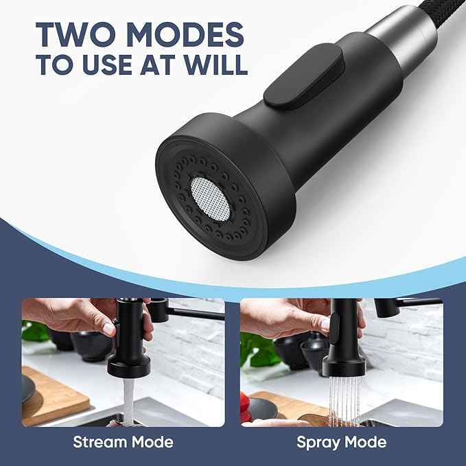 Kitchen Faucets with Pull Down Sprayer Commercial Industrial Stainless Steel Single Handle Single Hole Spring Farmhouse RV Sink Faucet, Matte Black Kitchen Faucet for Laundry Utility Room Sink