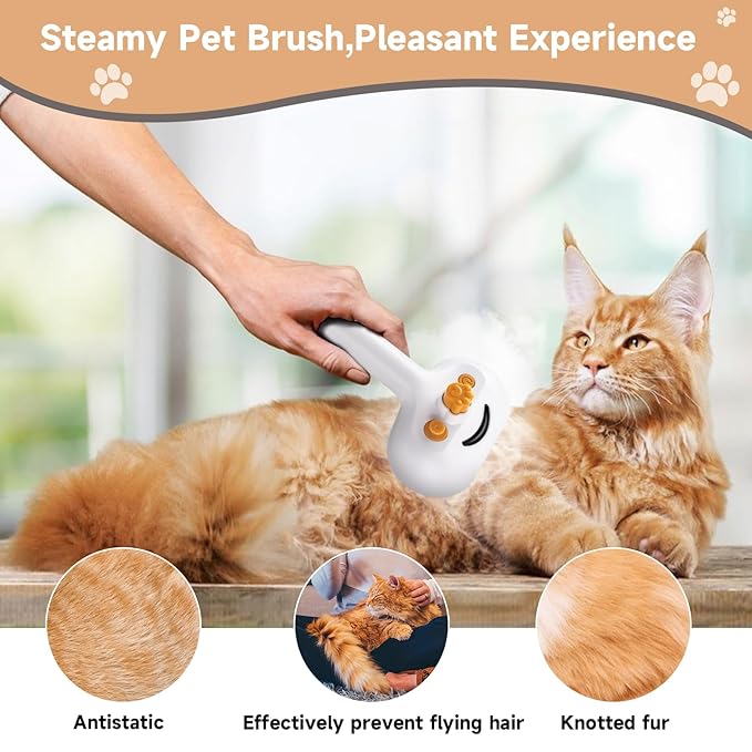 3-in-1 Pet Steam Brush Set for Dogs & Cats, Grooming Comb with Spray, Defur Tool, Water-Assisted Hair Removal, Gentle Cat & Dog Spritz Brush, Multi-Purpose Steam Grooming Kit