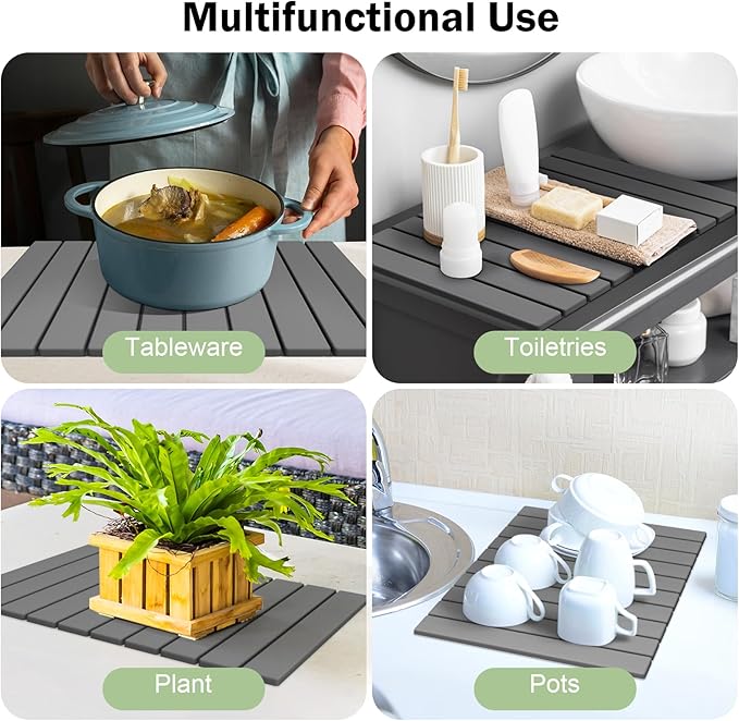 Stone Dish Drying Mat for Kitchen Counter,24"(L)×16"(W) Collapsible Fast-Drying Diatomaceous Earth Mats with Towel Sanding Tool,Versatile Stone Drying Mats for Cups Dishes Bottles