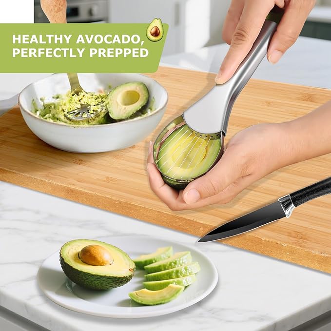 Avocado Slicer Tool,Stainless Steel Avocado Cutter Tool Set,Contains Avocado Knife,Avocado Masher and Fruit Knife,Used for Avacado Cutting and Peeling,is the Essential Masher Kitchen Tool.