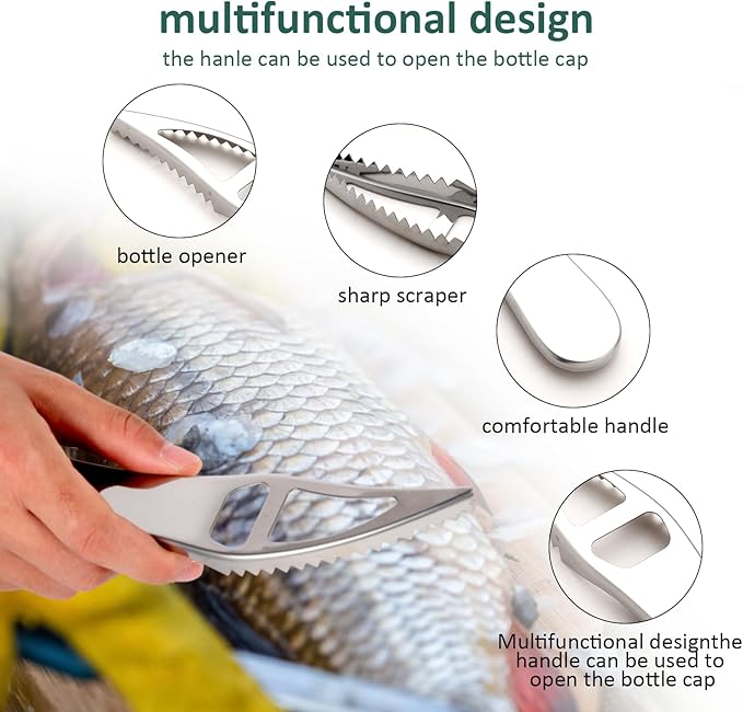 3Pcs Fish Scaler Remover, Fish Scaler Brush, Stainless Steel Fish Cleaning Kit Fish Scaler Fish Skin Graters Cleaning Peeler Scaler Scraper with Bottle Opener for Kitchen Fish Scales Removing Peeling