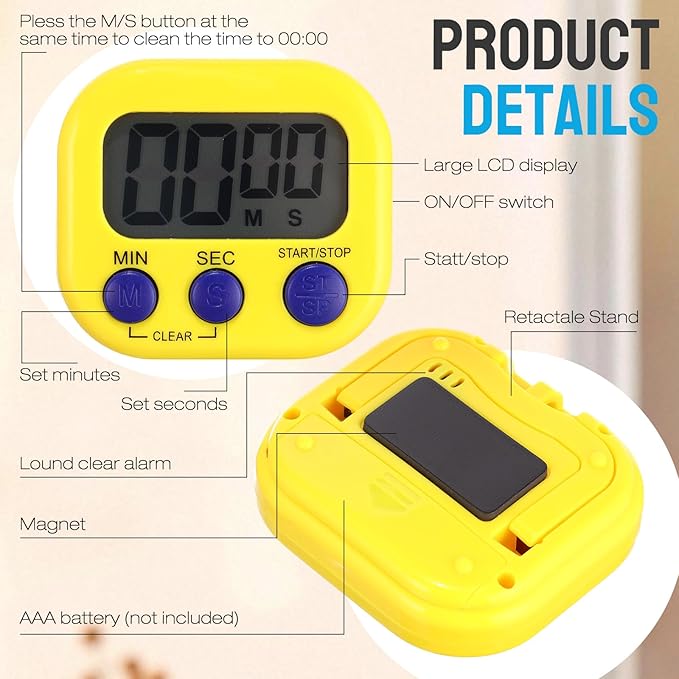 Weewooday 24 Pcs Digital Kitchen Timer Magnetic Timer Bulk On/Off Switch Minute Second Count up Countdown Loud Alarm for Exercise Cook Baking (Novel Color)