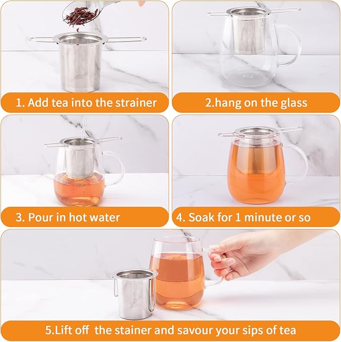 2Pack Tea Strainer, Stainless Steel Tea Infuser Basket Sitting in Mugs, Evmliy Tea Infusers for Loose Tea, Fine Mesh Tea Diffuser Long-Handled Tea Strainers Filters, Tea Steeper for Leaf (2Pack)