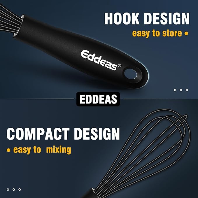 Mini Silicone Whisk, Small Silicone Whisk 7+9in, BPA free Non Scratch Coated Protect your Ceramic Pots and Pan.Perfect for Whisking, Beating, Mixing.Black