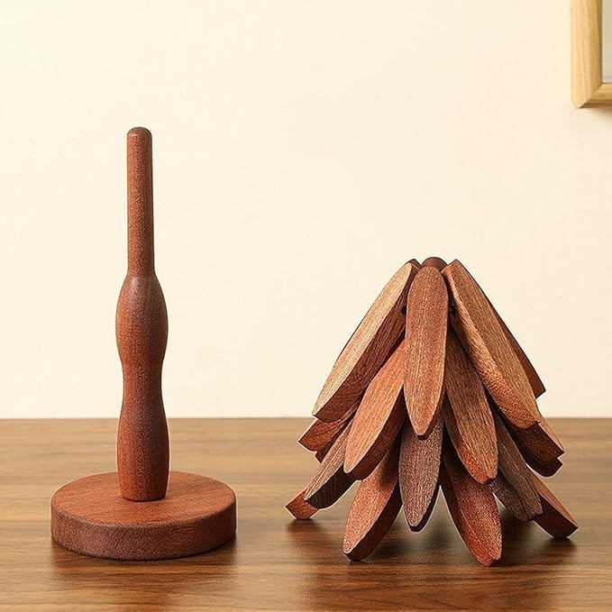 Natural Wood Tree Trivet Set, 𝐍atural Tree Trivet Set - 4 Wooden Trivets,4 Wooden 𝐓rivets & 1 Stand Like a Christmas Trees,for Hot Dish,Pot,Bowl,Teapot,Hot Pot Sets (Natural Wood 3 Trivets,3set)