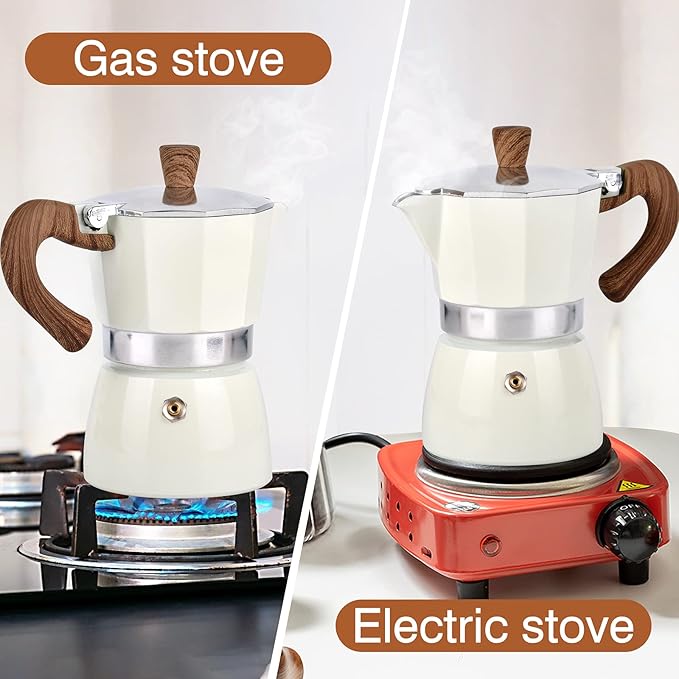 MORDEN MS Moka Pot, Stovetop Espresso Maker 6 Cup/10 OZ Italian Coffee Maker Camping Coffee Pot Manual Cuban Coffee Percolator for Cappuccino or Latte- White
