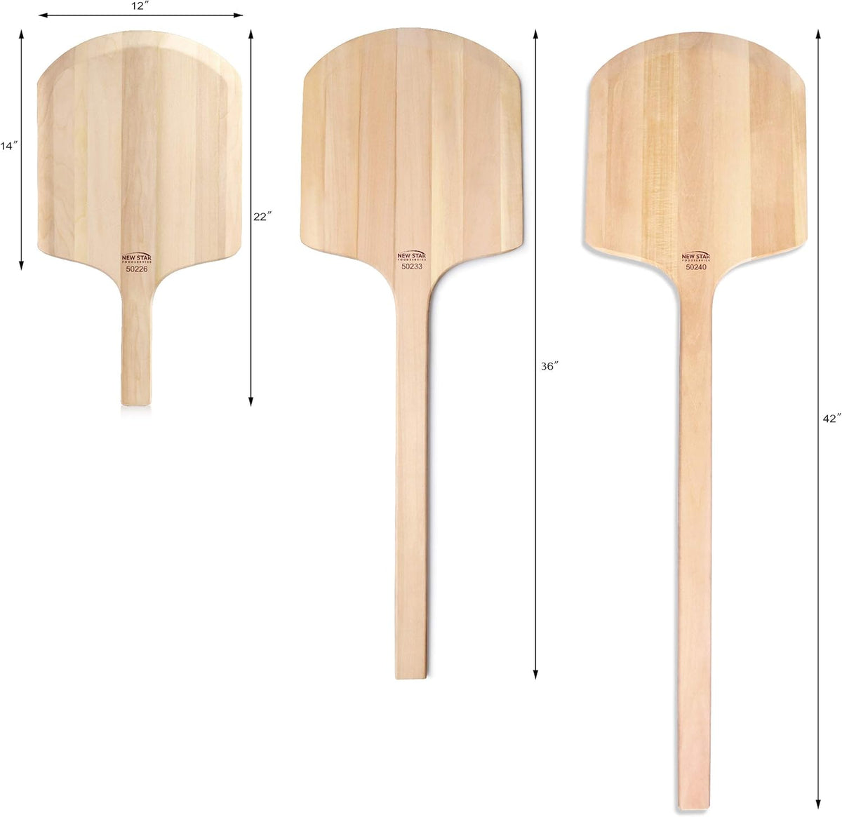 New Star Foodservice 50240 Restaurant-Grade Wooden Pizza Peel, 14" L x 12" W Plate, with 28" L Wooden Handle, 42" Overall Length
