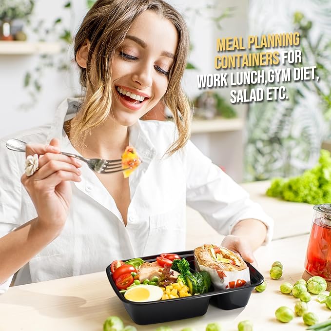 Glotoch 50 Pack 32 oz Meal Prep Containers Reusable, 2 Compartment Food Containers with Lids To Go Containers, Lunch-Microwave, Freezer, Dishwasher Safe
