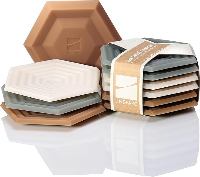LINE+ARC Extra Thick Silicone Coasters (As Seen in NYTimes WireCutter) Waterproof Anti-Stain Heat-Safe Dishwasher-Safe Degrē Coasters (Set of 6, Joshua Tree) Outdoor Rubber Mid-Century Modern