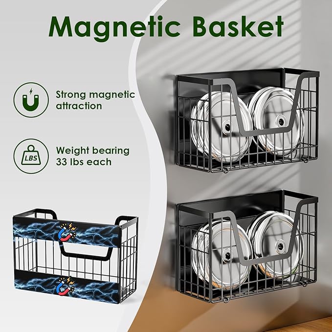 Magnetic Shelf for Fridge, Fruit Potato and Onion Storage Bins, Magnetic Spice Rack Shelves for Side of Refrigerator, Fruit Basket Magnetic Fridge Shelf Kitchen Pantry Storage Organizer