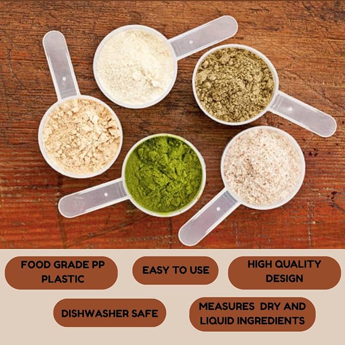 Plastic Measuring Scoop, (2.5 cc | 1/2 teaspoon | 2.5 mL) Long Handle Spoons for Powders, Granules, Coffee, Pet Food, Baking Supplies, Protein and Other Dry Goods, BPA Free (Set of 100)