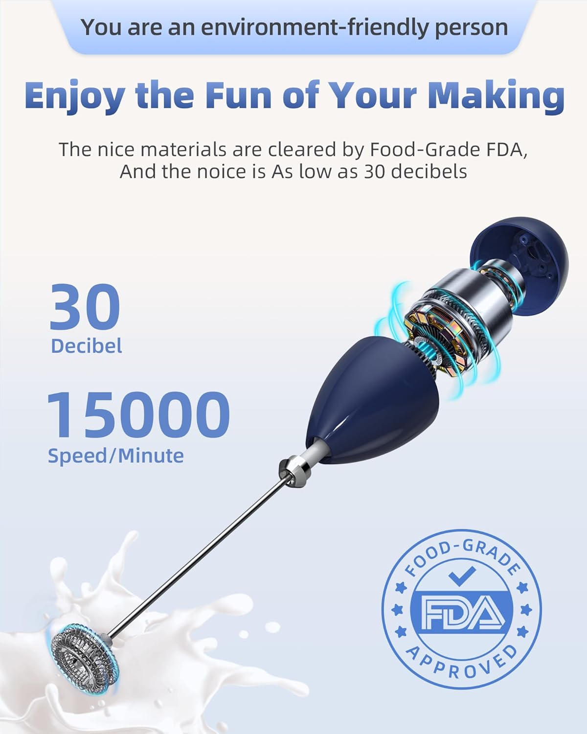 Milk Frother Handheld with Case,USB C Rechargeable Frother Wand for Coffee, Portable Electric Whisk with Stand,Waterproof Hand Drink Mixer Travel for Lattes, Cappuccino, Matcha, Egg (Navy blue)
