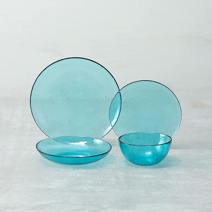 Fortessa Los Cabos Glass Dinnerware Collection, Dinner Plate (Set of 4), 10.5 Inch, Lagoon Blue
