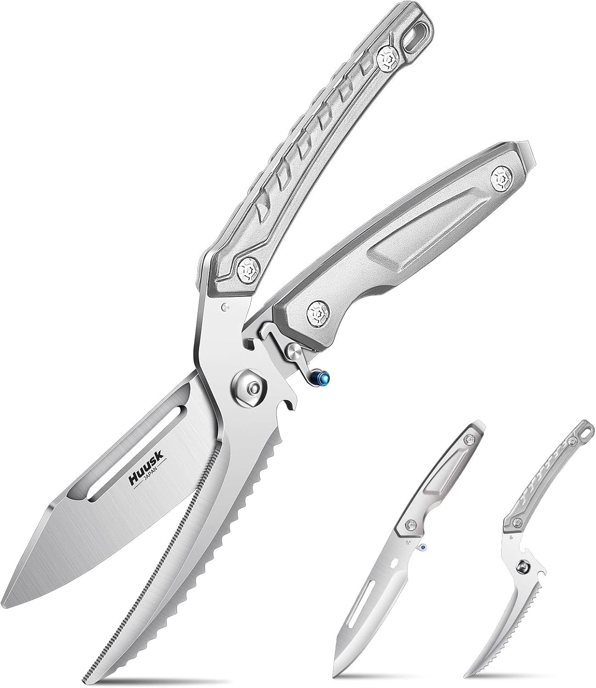 Huusk Heavy Duty Poultry Scissors - Kitchen Scissors with Serrated Edge, Detachable Sharp Shears for Cutting Meat, Chicken Bone and Turkey, All Purpose for Thanksgiving (Silver)