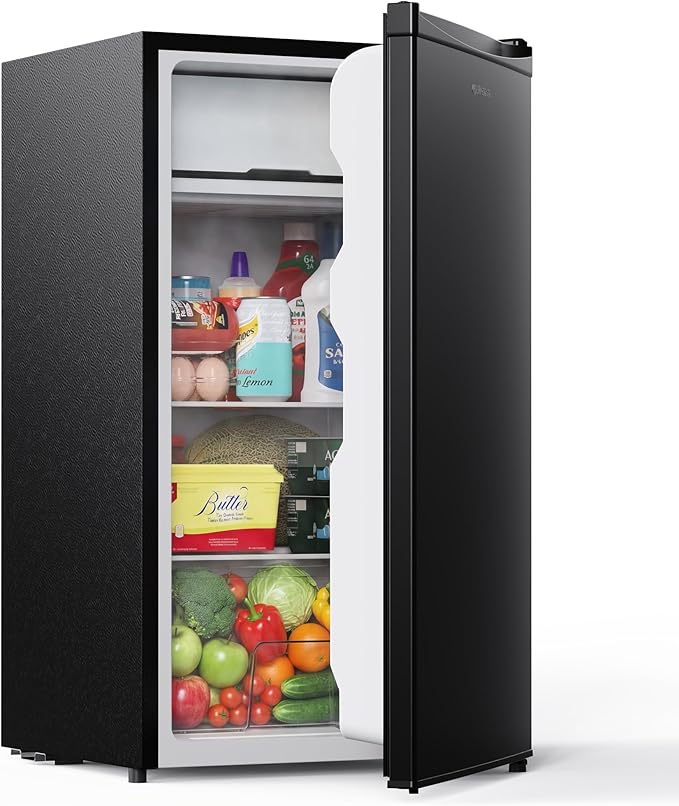 Upstreman 3.2 Cu.Ft Mini Fridge with Freezer, Single Door Compact Refrigerator, Adjustable Thermostat, Small Refrigerator for Dorm, Bedroom, Office, Black-BR321