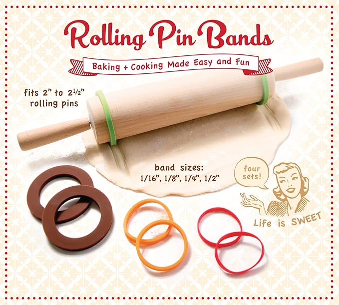 Talisman Designs Silicone Rolling Pin Bands | 8 Piece Set | Ensure Dough Thickness | Baking Accessories | Rolling Pin Thickness Rings