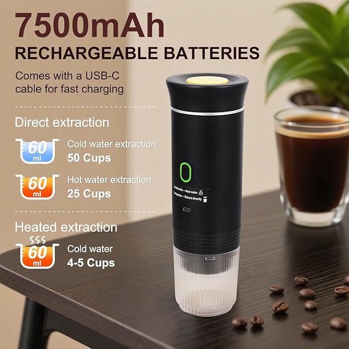 Coffee Maker Set, Portable Espresso Machine and Coffee Grinder, 3 in 1 Travel Coffee Maker Compatible Ground Coffee, Capsules (NS＆DG) for Outdoor Camping Hiking Office