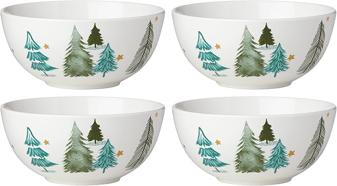 Lenox 880067 Balsam Lane 4-Piece All-Purpose Bowl Set, Christmas Drinkware, Holiday Hosting