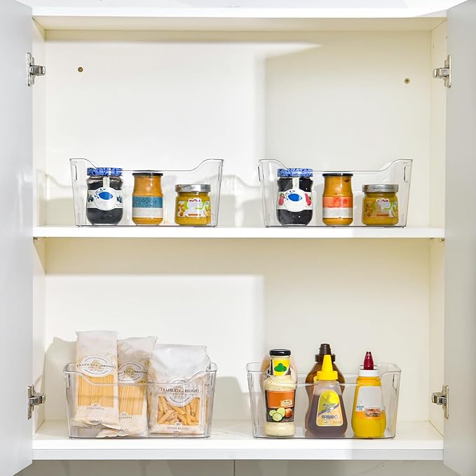 Clear Plastic Storage Bins - 12 Pack Pantry Organizers and Storage,Large Clear Pantry Organizer Bins, Plastic Containers with Handle for Kitchen,Freezer,Cabinet,Closet,Bathroom Under Sink