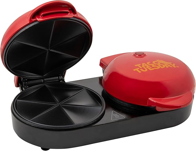 Nostalgia Taco Tuesday Double Street Taco Quesadilla Maker – Two Side-By-Side 5 Inch 6 Wedge Cooking Surface for Beef, Steak, Chicken, Bean, Veggie, and Cheese Street Taco-Sized Quesadillas - Red