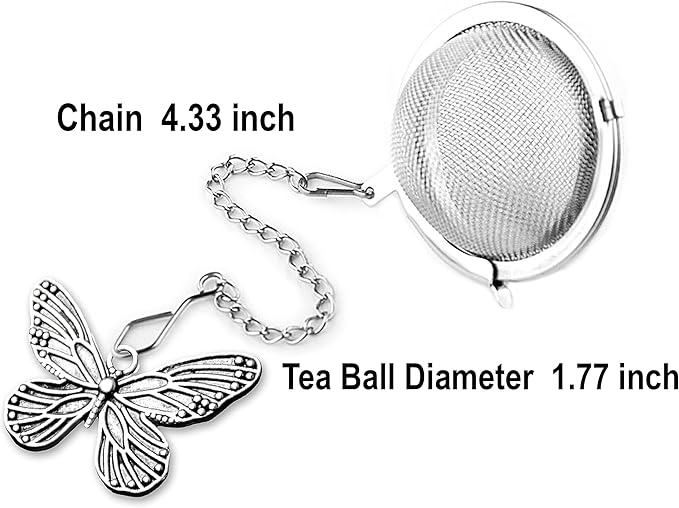 2pcs TeaSanavie Tea Infuser，Loose Tea Steeper Couple Handmade Honey Bee & Butterfly Tea Strainers for Loose Tea, Tea Strainer with Bee Charm Pendant Tea Ball Set Gifts for Women