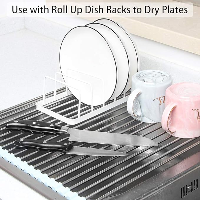 Tomorotec Dish Plate Storage Drainboard 2-Pack, Alloy Steel Kitchen Pot Lid Holder Dish Plate Drying Rack Drainer Stand Multifunctional Cabinet Organizer