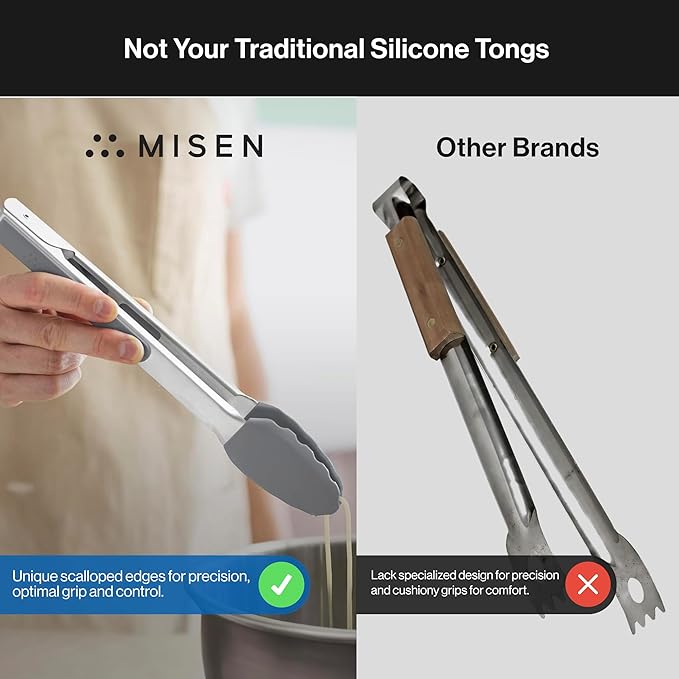 Misen Kitchen Tongs - Dishwasher Safe, Heavy Duty - Precision Silicone-Tipped Grilling Tool - Heat Resistant, Nonstick Safe - Perfect for Serving and Air Frying- 13 Inch | Gray
