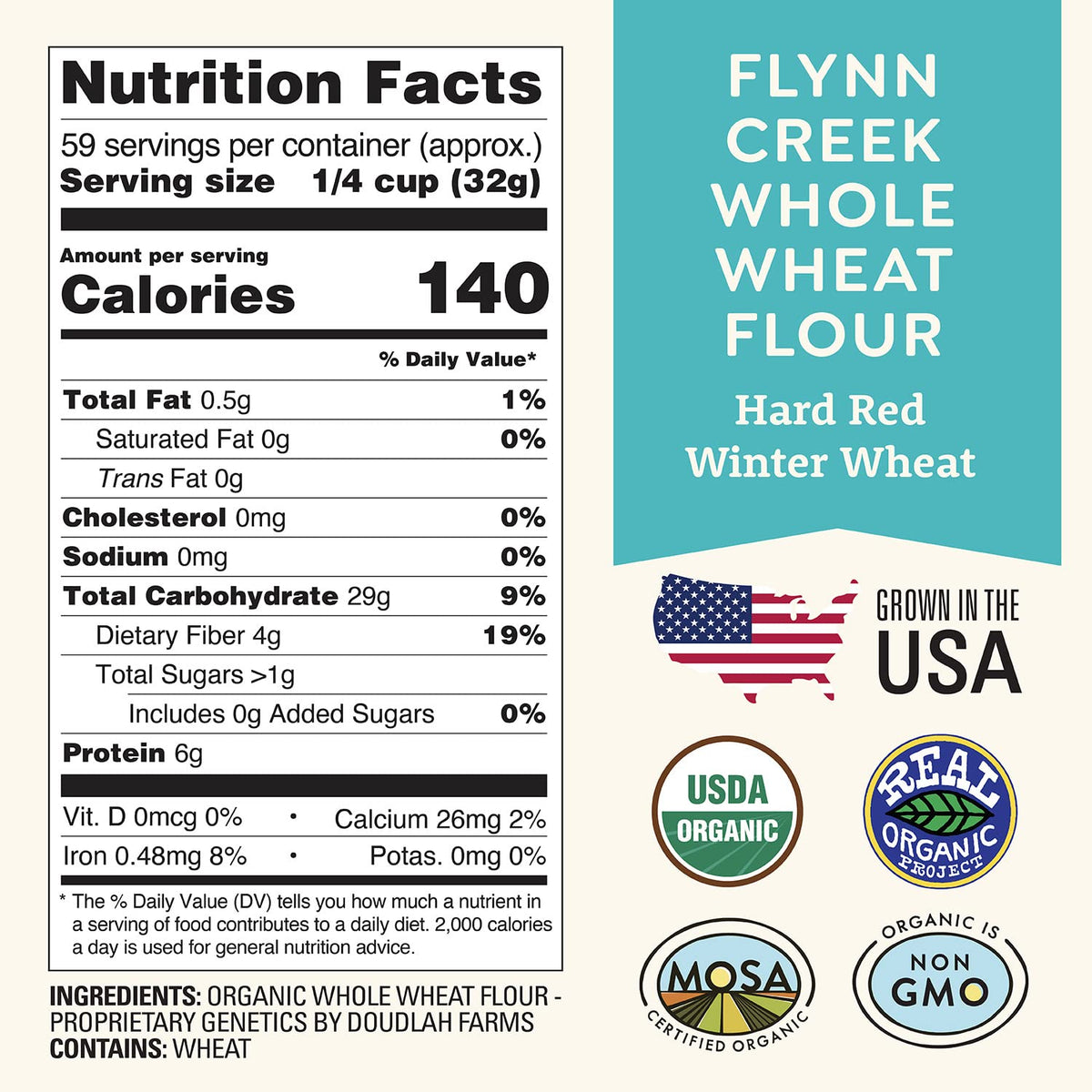 Organic Whole Wheat Flour 5 lb - Non-GMO, Pesticide-Free, Regenerative Organic Certified for Baking Bread, Pizza, Pasta, & More by Doudlah Farms