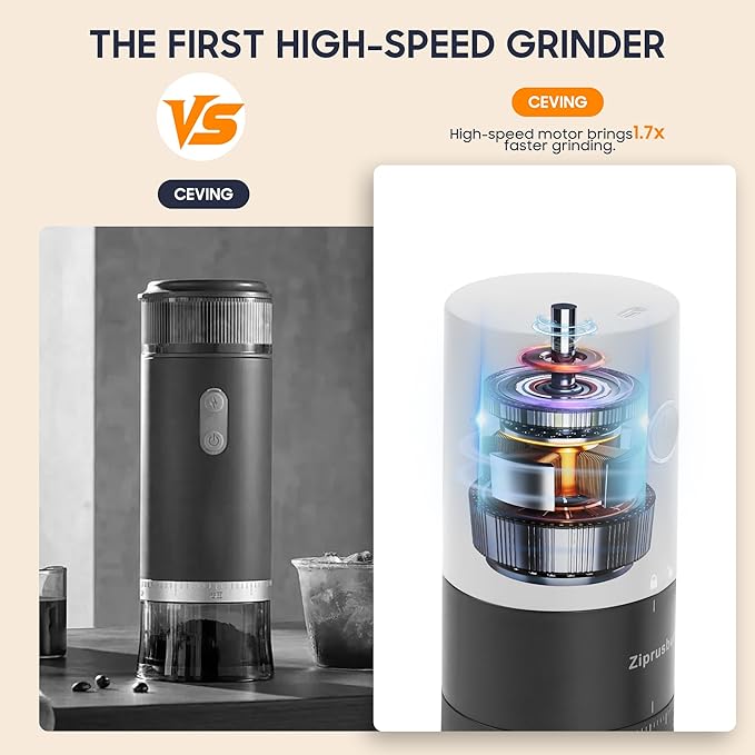 First Grind-While-Charging Rechargeable Coffee Grinder, 1.7X Faster Grinding with Portable Electric Burr Coffee Grinder with 38 Adjustable Grind Settings (CERAMIC BURR - Black)