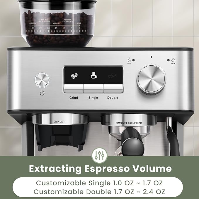 (2026 Upgrade) Gevi 20 Bar Espresso Machine with Grinder & Milk Frother, Professional Coffee Maker for Home, Cappuccino & Latte, Removable Water Tank, Steam Wand