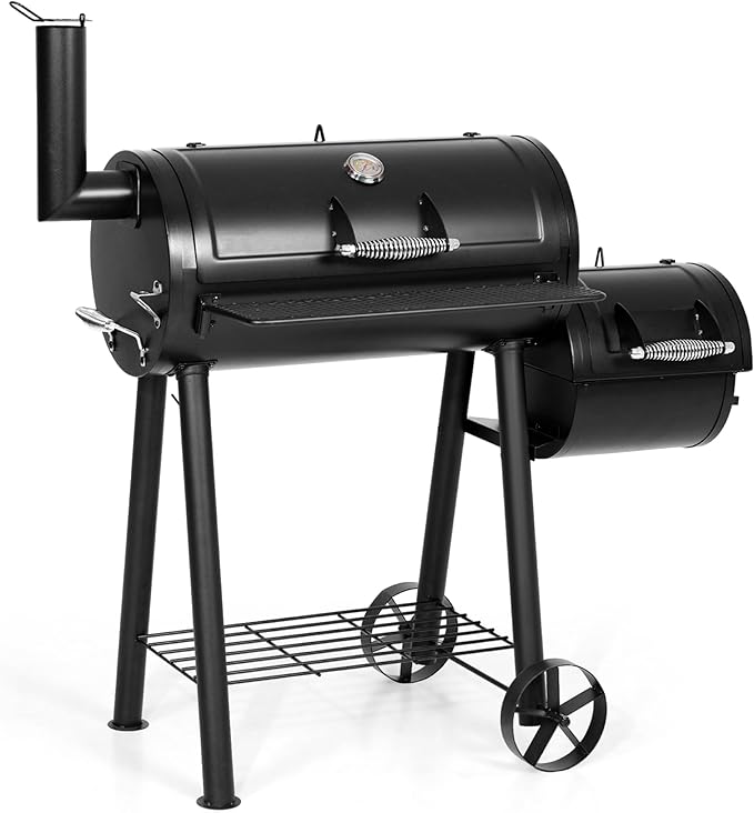 MFSTUDIO Heavy Duty Charcoal Wood Offset Outdoor Smoker Grill, Charcoal Grill with Smoker Combo for BBQ Grilling, 512 SQ.IN.