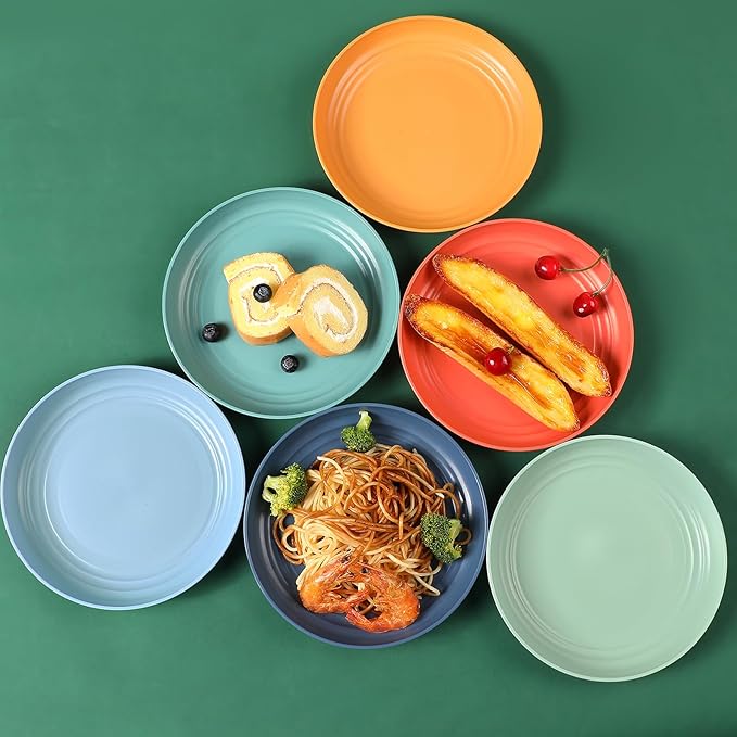 12 Pcs Unbreakable Deep Dessert Plates Set, 8 inch Reusable Plastic Wheat Straw Plates, Microwave and Dishwasher Safe Plate for Kitchen, Lightweight Plate for Dessert, BPA Free, Dark Green
