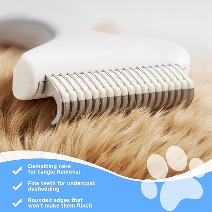 Pet Steam Brush for Dog & Cat - 3-in-1 Steam Grooming Brush for Shedding - Self Cleaning Spray Comb with Mist for Long Haired Pets - Includes Waterless Shampoo & undercoat rake, Blue