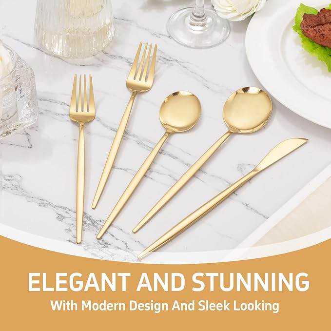 NOCCUR 40-Piece Gold Silverware Set for 8 - Stainless Steel Gold Flatware Set Include Knives, Spoons and Forks for Home/Party/Thanksgiving