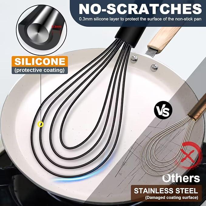 Flat Whisk, EDDEAS Silicone Gravy Whisk for Cooking, Beating, Stirring Gravy and Eggs